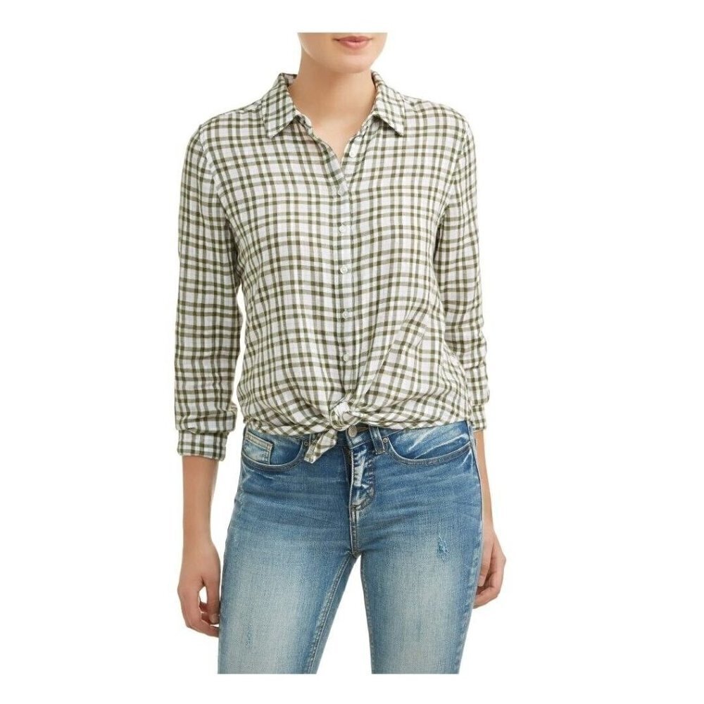 time and TruWomen's Button Front Top Color: Bay Leaf Combo Size L(12-14)